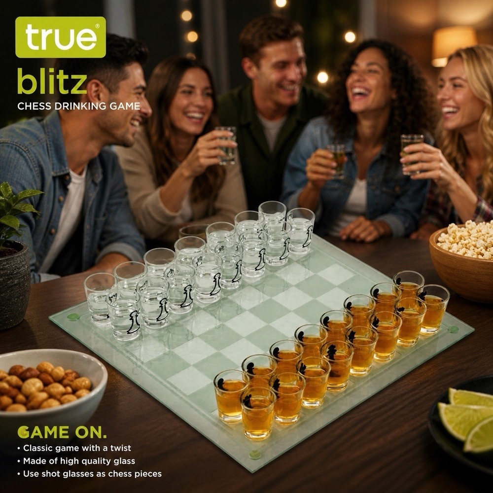 True Blitz Chess Drinking Game Glass Shot Set Board Game Complete NEW In Box